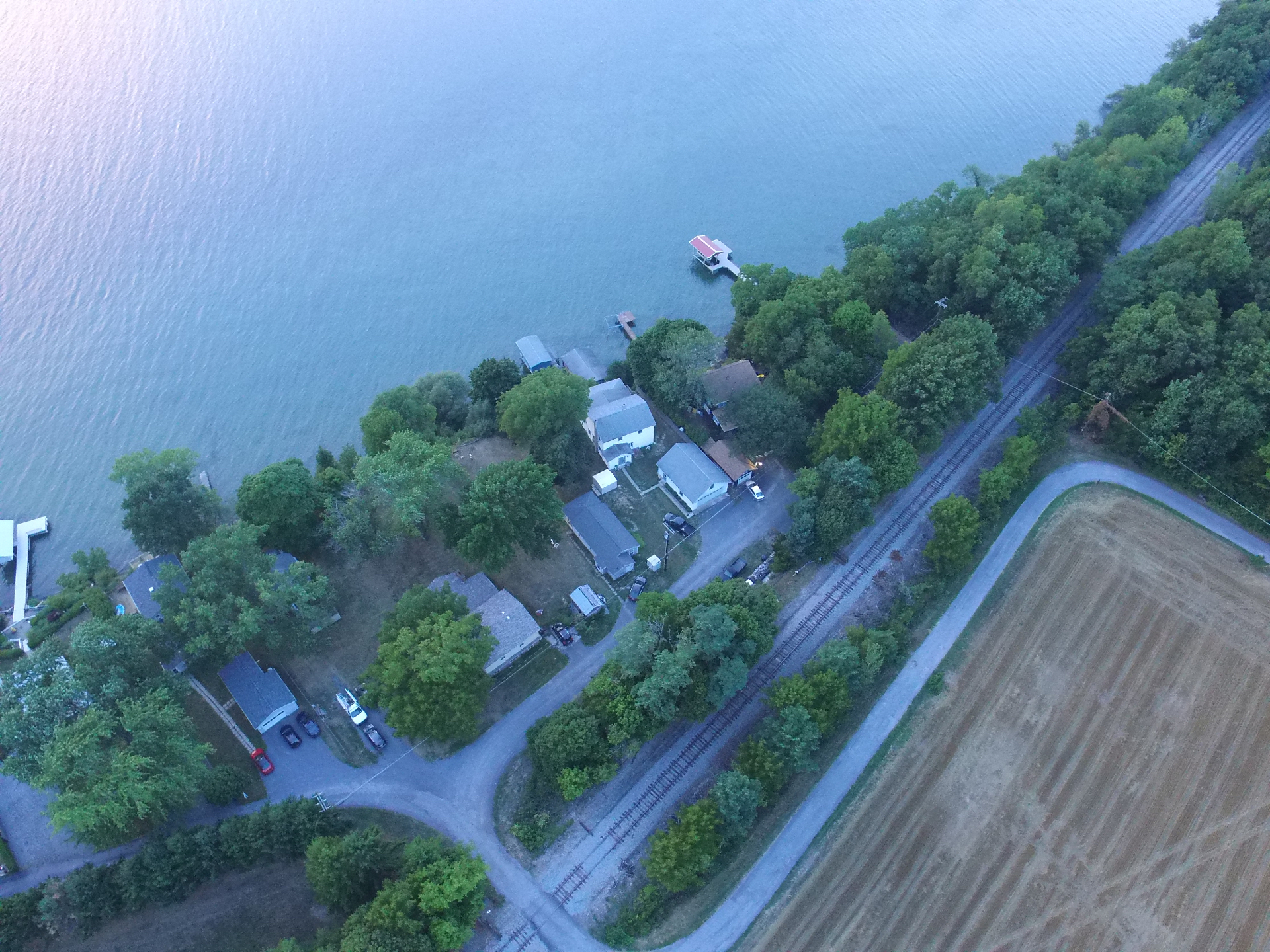 Aerial view of lakefront homes along the Finger Lakes