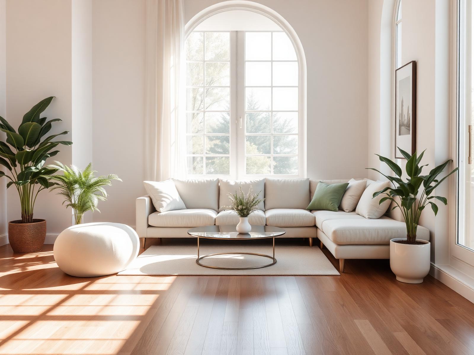 Bright, freshly cleaned living room with plants